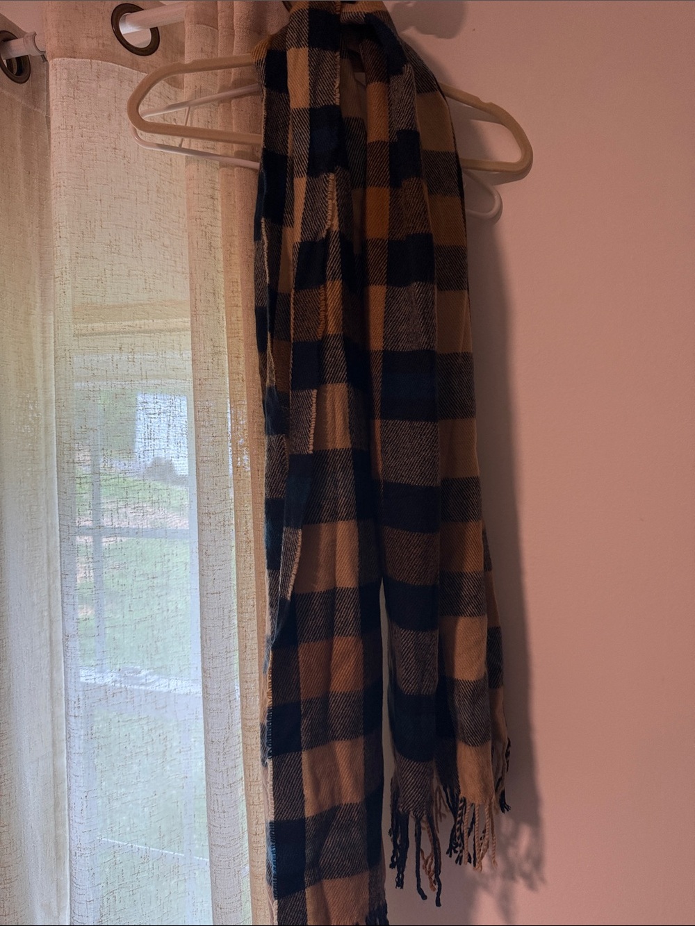 Cozy Plaid Throw Scarf in Black and Tan - Unbranded